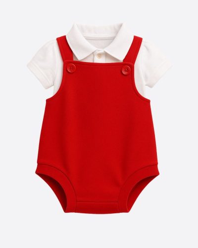 Kit Romper e Body Polo Algodão Bebê Menino Vermelho Natal