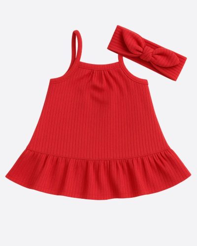 Kit 2 peças Vestido Bebê Com Faixa de Cabelo Vermelho Menina Natal