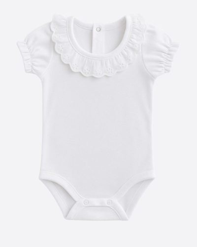 Body Bebê Manga Curta Branco Renda Menina