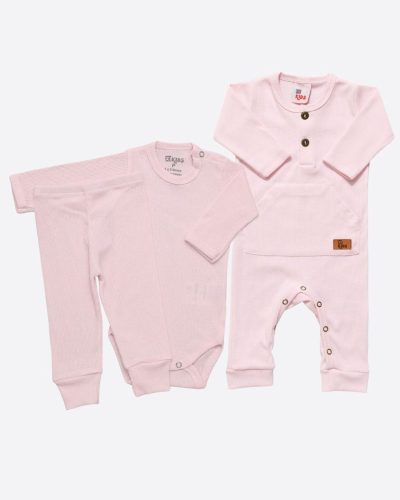 Kit Bebê Canelado 03 Peças Rosa Menina