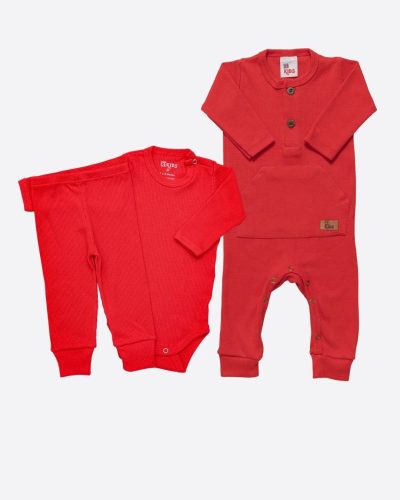 Kit Bebê Canelado 03 Peças Vermelho Unissex