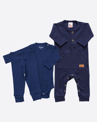 Kit Bebê Canelado 03 Peças Azul Menino