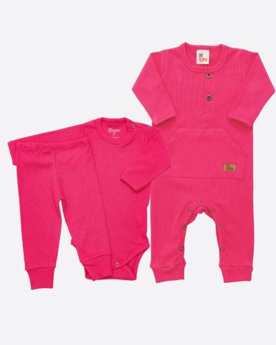 Kit Bebê Canelado 03 Peças Pink Menina