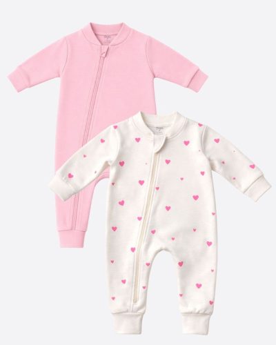 Kit 2 Macacões Bebê Liso e Estampado Rosa