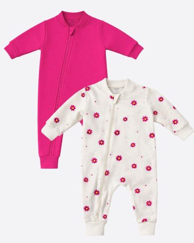 Kit 2 Macacões Bebê Liso e Estampado Pink