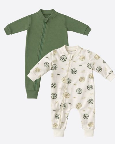 Kit 2 Macacões Bebê Liso e Estampado Verde