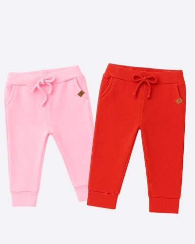 Kit 2 Calças Jogger Bebê Menina Rosa e Vermelho em Algodão