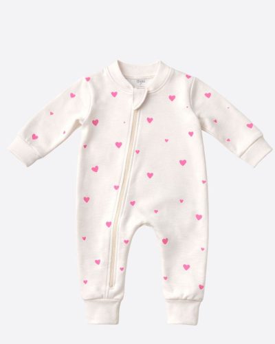 Macacão Bebê Malha 100% Algodão Coração Rosa Menina