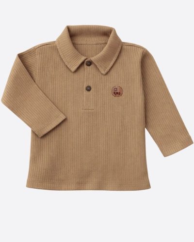Camisa Polo Infantil Manga Longa Canelado Cappuccino