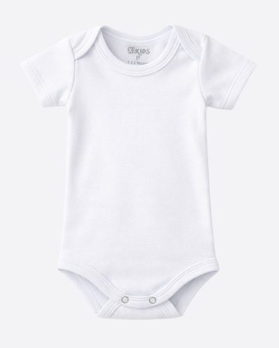 Body Bebê Manga Curta Suedine Branco Unissex