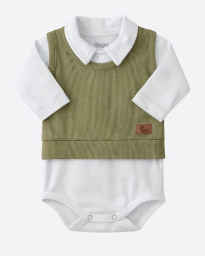 Conjunto 2 Peças Body Polo e Colete Verde Menino