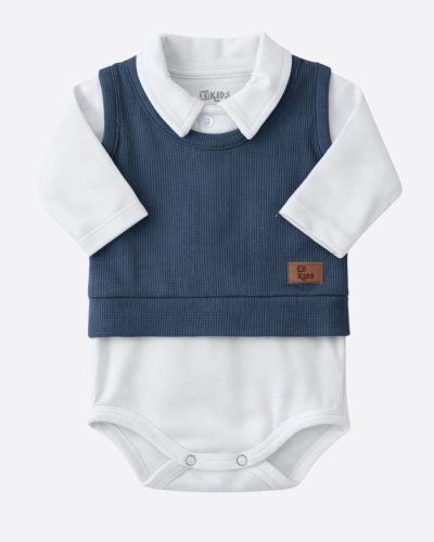 Conjunto 2 Peças Body Polo e Colete Azul Menino