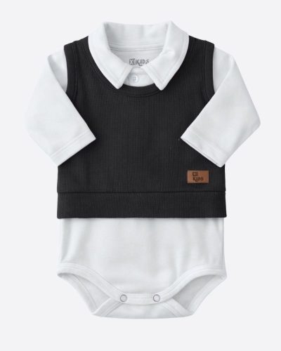 Conjunto 2 Peças Body Polo e Colete Preto Menino