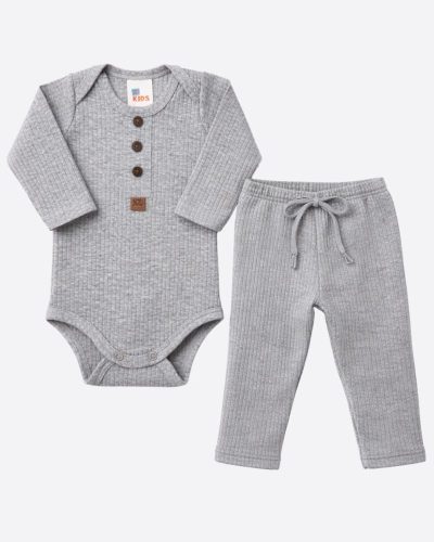 Conjunto Canelado 2 Peças Bebê Body e Calça Mescla Unissex