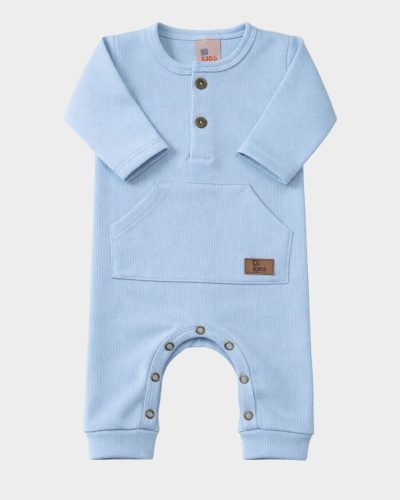 Macacão Bebê Manga Longa Canelado Azul Menino
