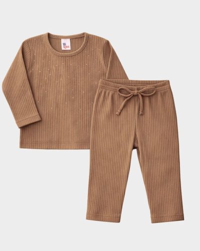Conjunto Longo Infantil 2 Peças com Brilho Cappuccino Menina