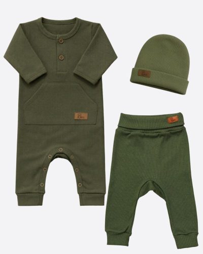 Kit Completo 3 Peças Com Macacão, Calça e Touca Verde Unissex