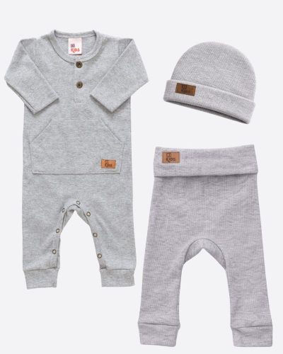 Kit Completo 3 Peças Com Macacão, Calça e Touca Mescla Unissex