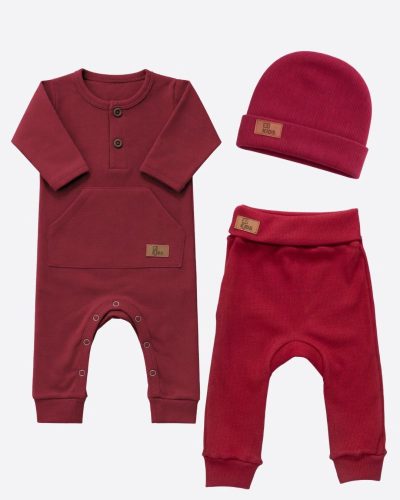 Kit Completo 3 Peças Com Macacão, Calça e Touca Vermelho Unissex