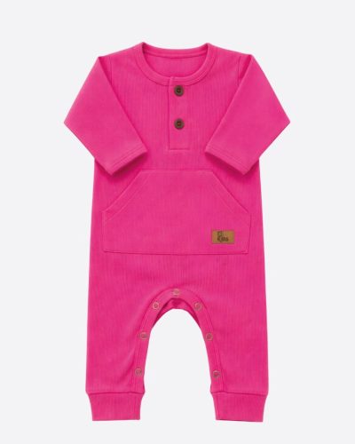 Macacão Bebê Manga Longa Canelado Pink Menina