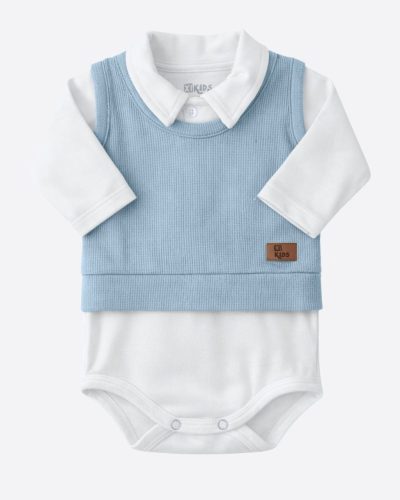 Conjunto 2 Peças Body Polo e Colete Azul Claro Menino