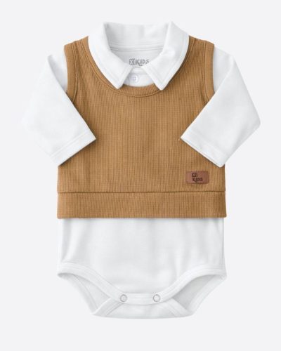 Conjunto 2 Peças Body Polo e Colete Bege Menino