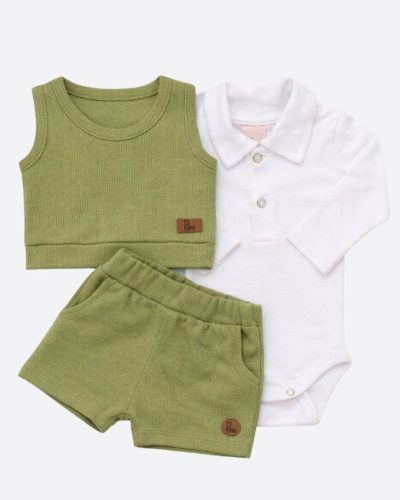 Conjunto Bebê com 3 Peças Verde Menino