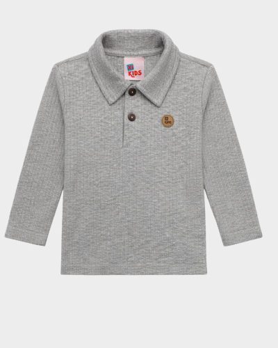 Camisa Polo Infantil Manga Longa Canelado Mescla