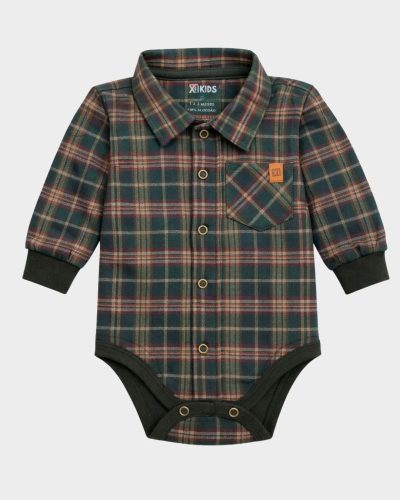 Body Bebê Xadrez Flanela Verde Menino