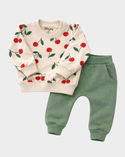 Conjunto Longo Em Linho Infantil 2 peças Estampa Cereja