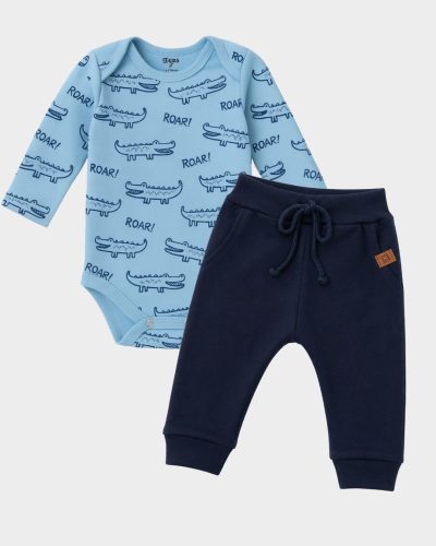 Kit Bebê Body Manga Longa Jacaré e Calça Jogger Menino
