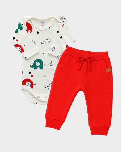 Kit Bebê Body Manga Longa Elefante e Calça Jogger Unissex