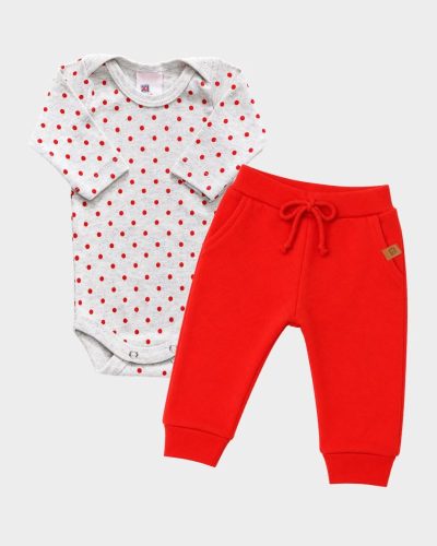 Kit Bebê Body Manga Longa Poá e Calça Jogger Menina