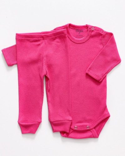 Conjunto Pagão Canelado Bebê Pink Menina
