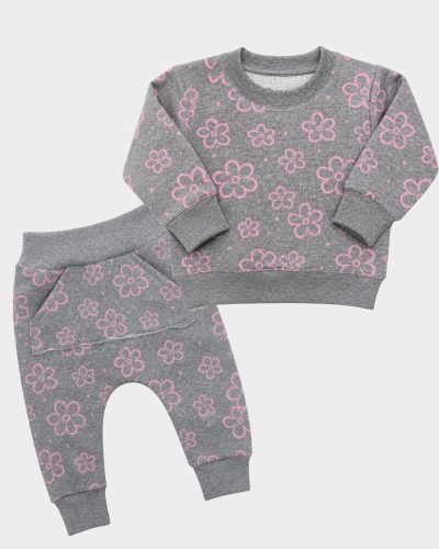 Conjunto Longo de Moletom Bebê 2 Peças Estampa Floral