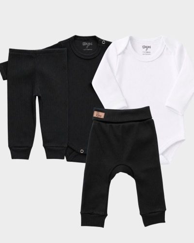 Kit Bebê 04 Peças Preto e Branco Unissex