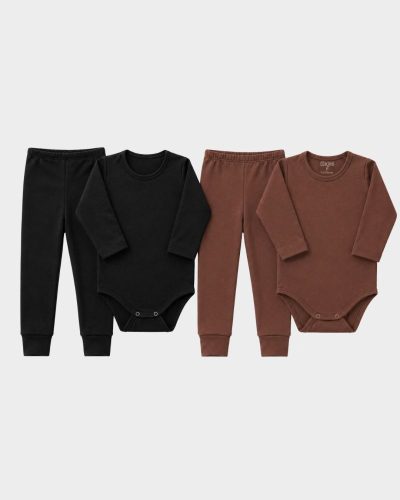 Kit 2 Conjuntos Térmicos Peluciados Bebê Marrom e Preto Unissex