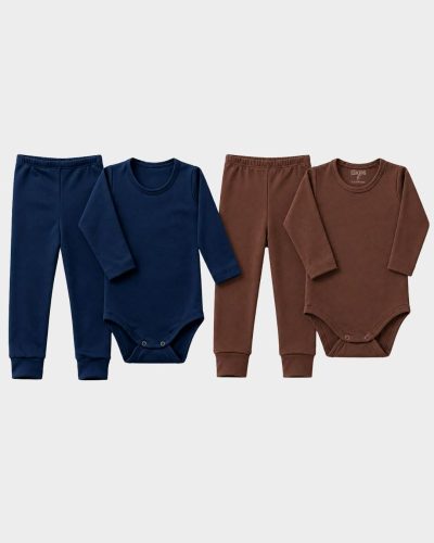 Kit 2 Conjuntos Térmicos Peluciados Bebê Marrom e Azul Menino