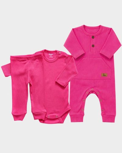 Kit Bebê Canelado 03 Peças Pink Menina