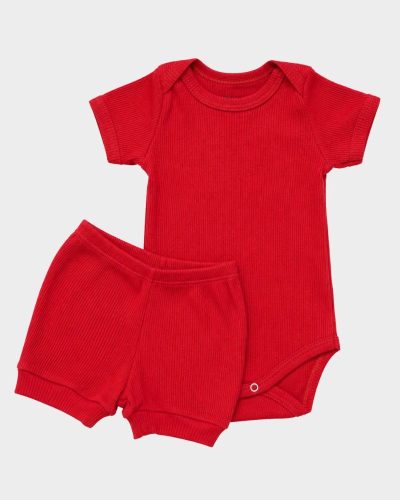 Conjunto Bebê Canelado Verão e Tapa Fralda Unissex Vermelho