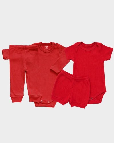 Kit Bebê 2 Conjuntos Canelado Curto e Comprido Vermelho