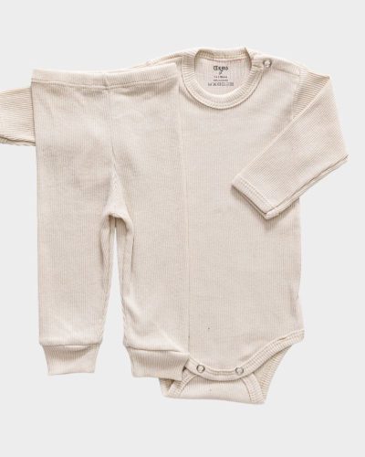 Conjunto Pagão Canelado Bebê Bege Unissex