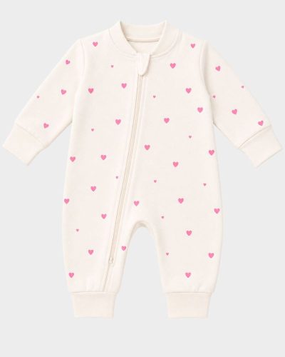 Macacão Bebê Malha 100% Algodão Coração Rosa Menina