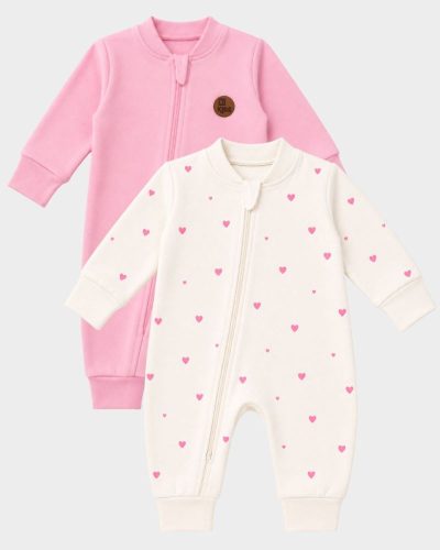 Kit 2 Macacões Bebê Liso e Estampado Rosa
