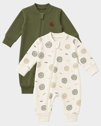 Kit 2 Macacões Bebê Liso e Estampado Verde