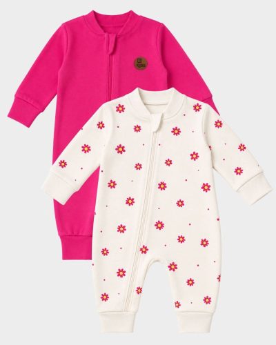 Kit 2 Macacões Bebê Liso e Estampado Pink