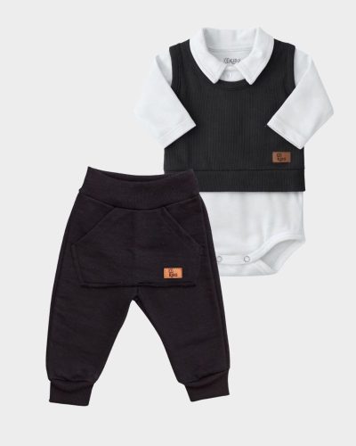 Kit Bebê Menino 3 Peças Body Colete e Calça Moletom Preto