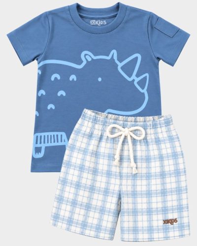Conjunto Infantil Camiseta e Shorts Algodão Estampa Rinoceronte