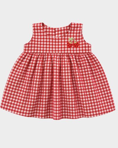 Vestido Bebê Xadrez Vermelho com Aplique de Cerejinhas Natal
